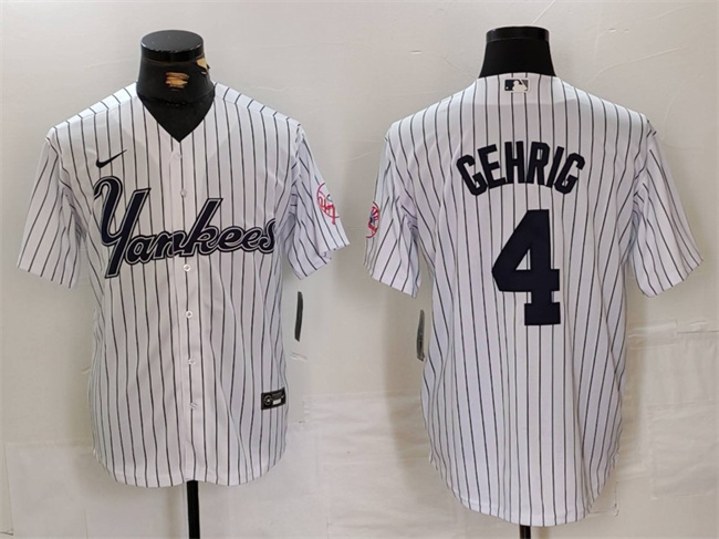 Men's New York Yankees #4 Lou Gehrig White Cool Base Stitched Baseball Jersey